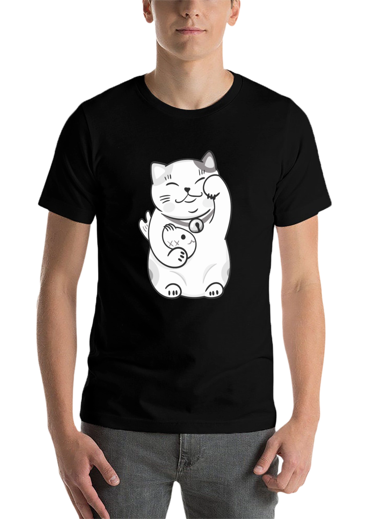 Black Lucky Cat T-Shirt - Black Graphic Tee view 7