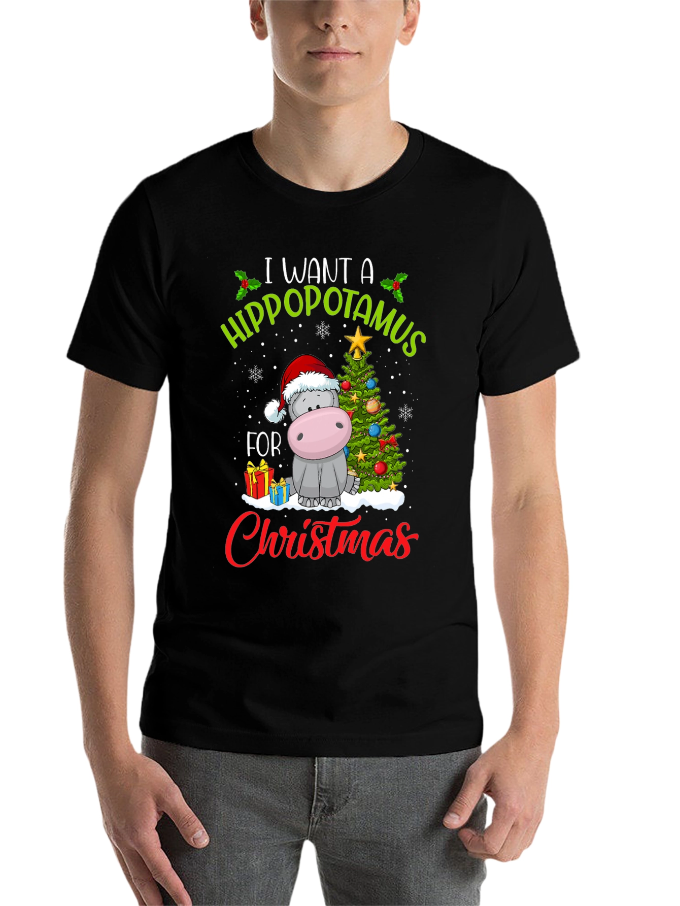 Black Hippo Christmas T-Shirt view 7