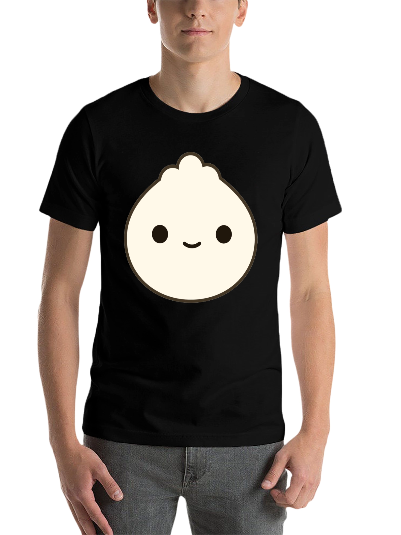 Black Cute Dumpling Graphic Tee - Black Cotton T-Shirt view 7