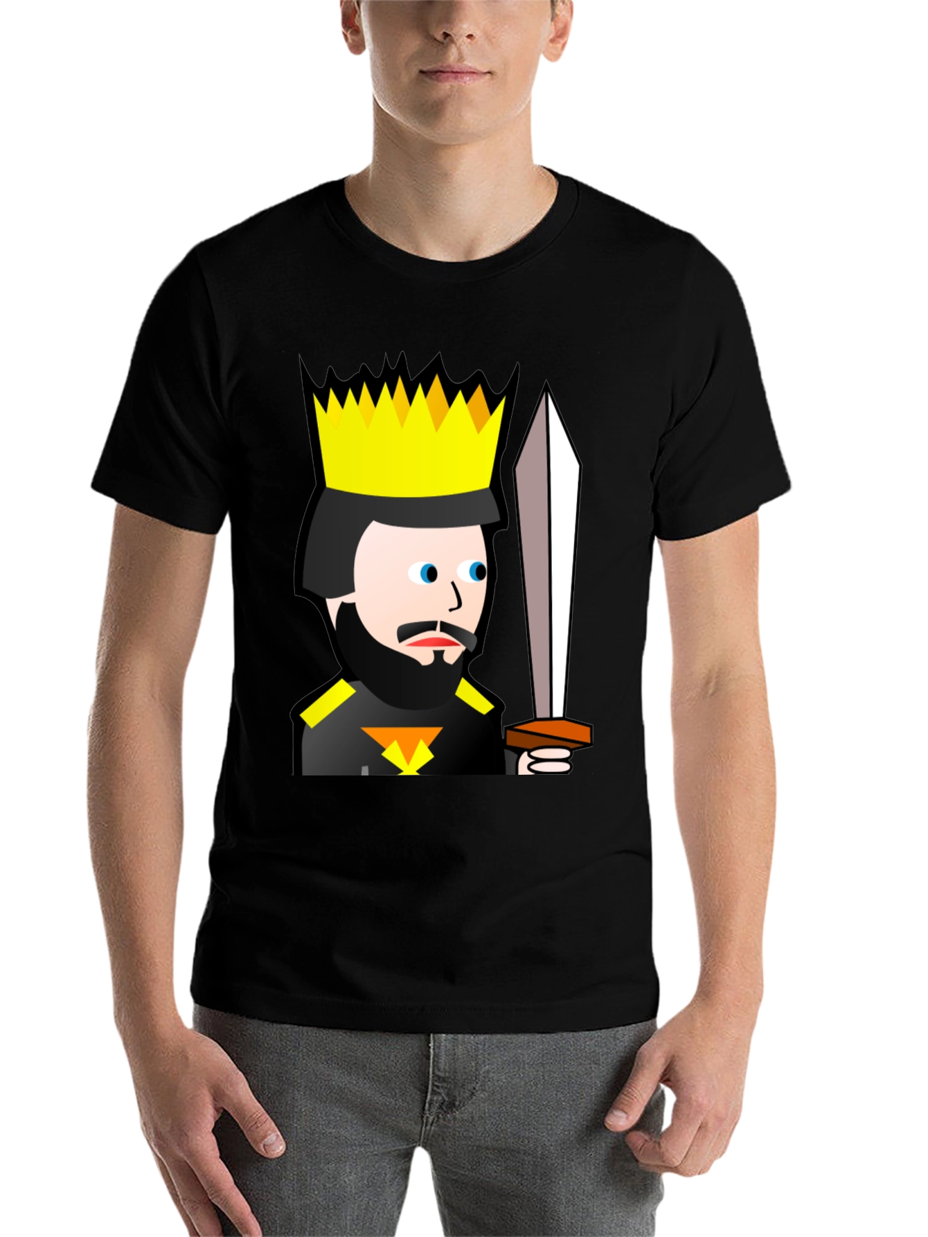 Black King Cartoon Black T-Shirt - Sword Graphic Tee view 7