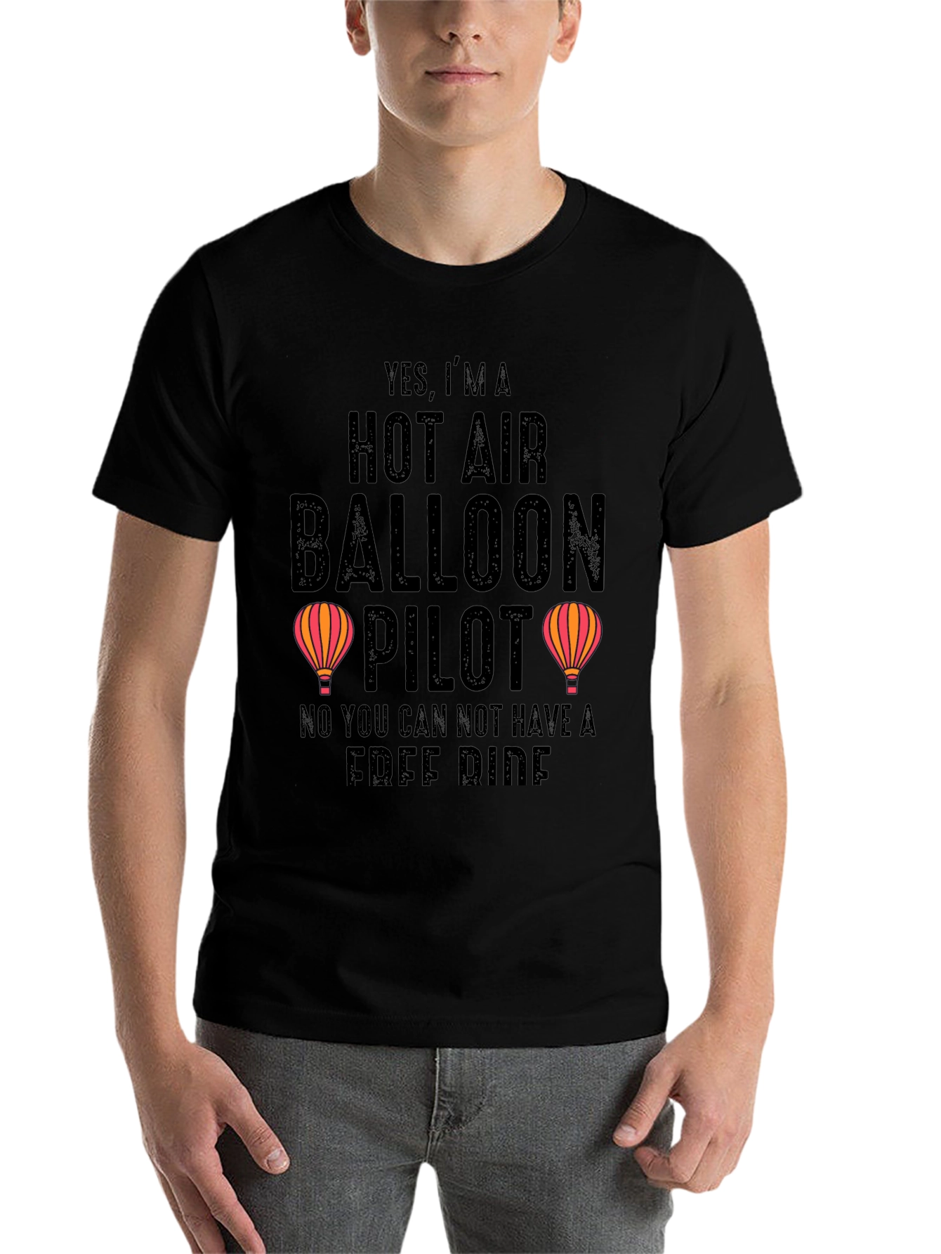 Black Hot Air Balloon Pilot Graphic Tee view 7
