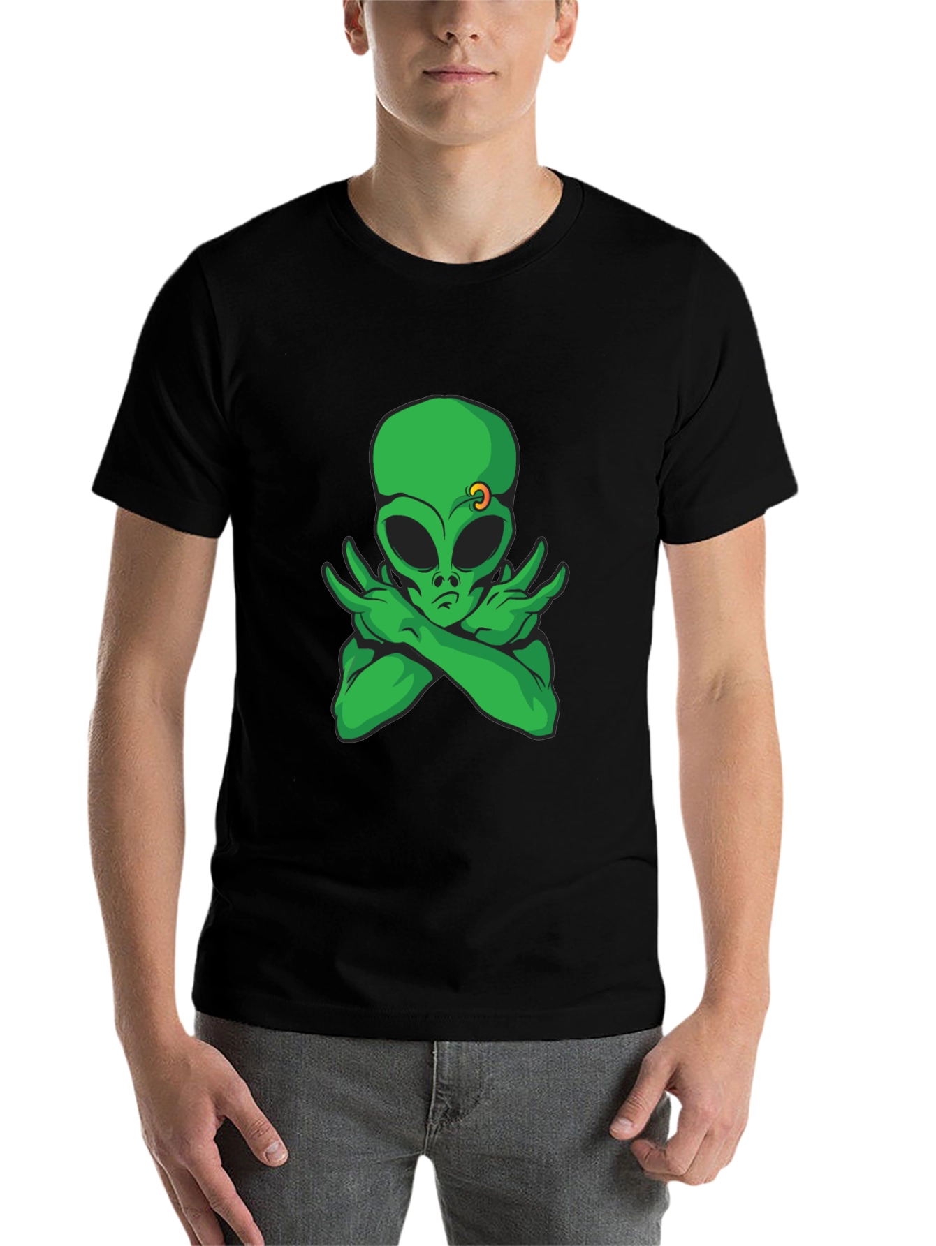 Black Cool Alien Graphic Tee - Black Cotton T-Shirt view 7
