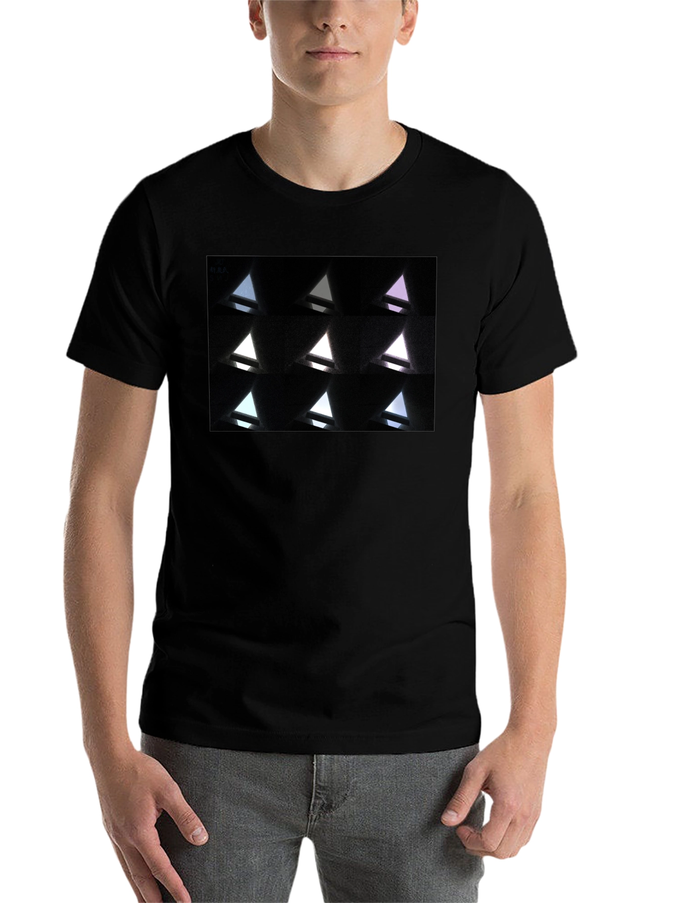 Black Abstract Geometric Triangle Pattern Black T-Shirt view 7