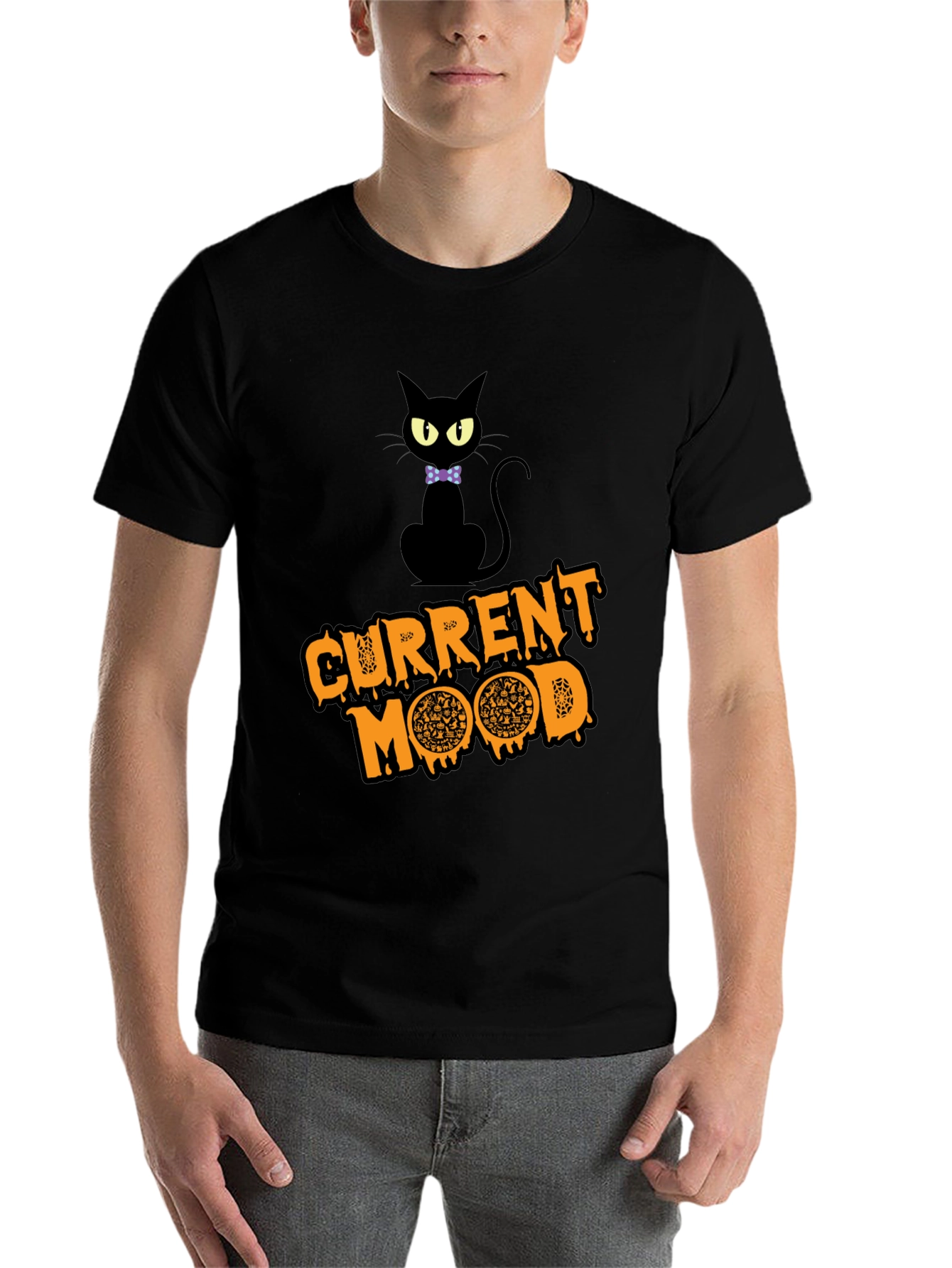 Black Current Mood Pizza Cat T-Shirt view 7