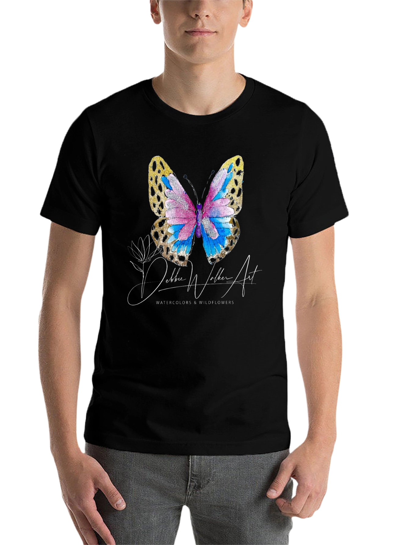Black Butterfly Watercolor T-Shirt - Nature Inspired Art Tee view 7