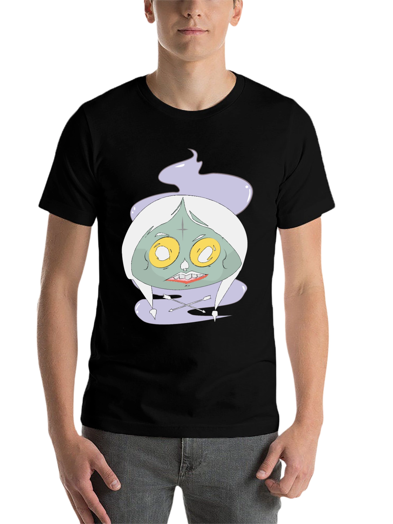 Black Spooky Graphic Tee - Unique Cartoon Zombie Design view 7