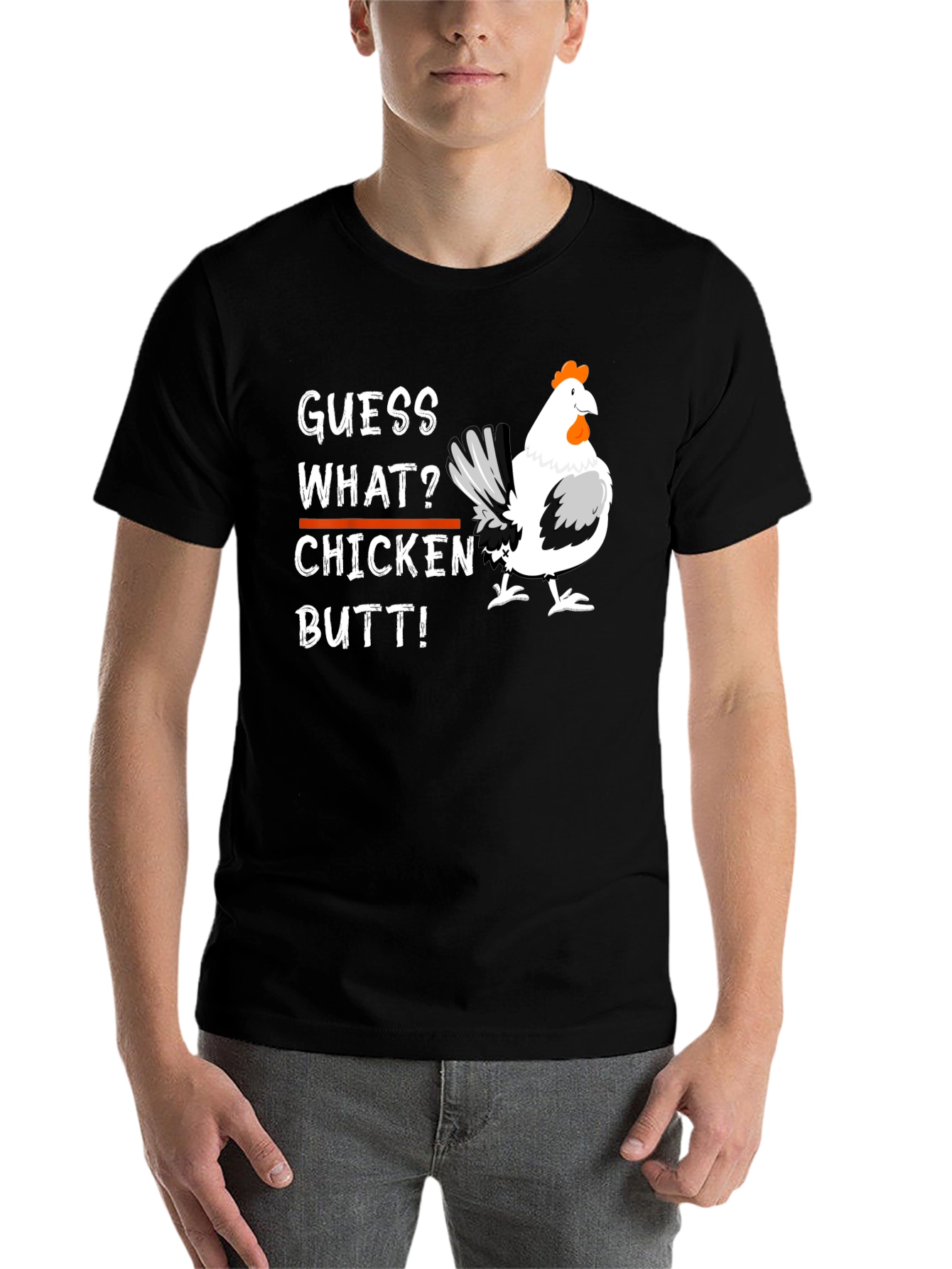 Black Guess What? Chicken Butt T-Shirt view 7