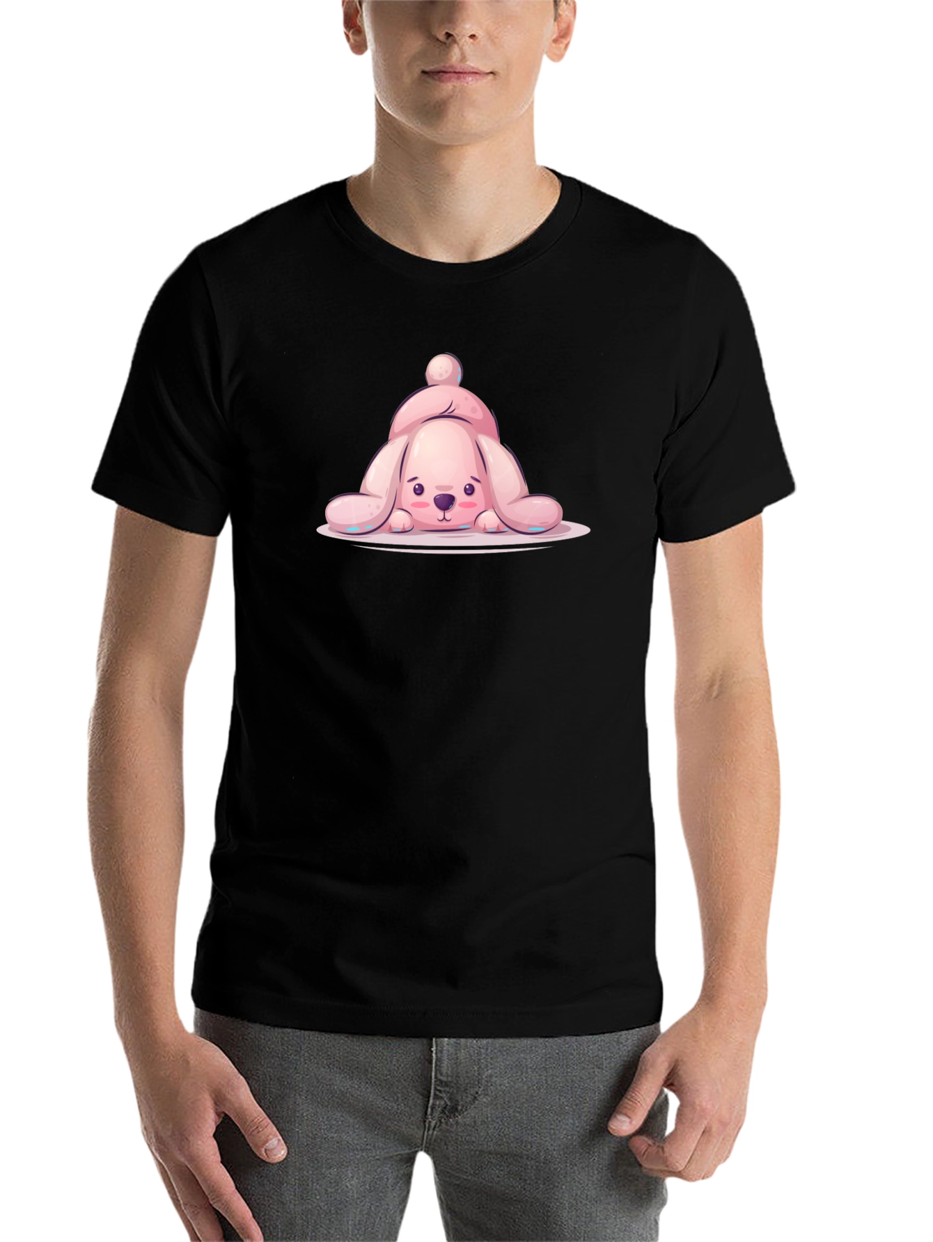 Black Cute Pink Bunny T-Shirt view 7