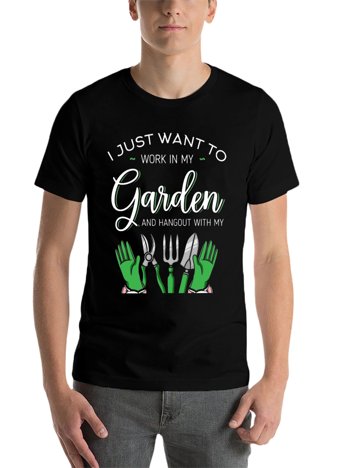 Black Gardening Lover T-Shirt: Work in My Garden view 7