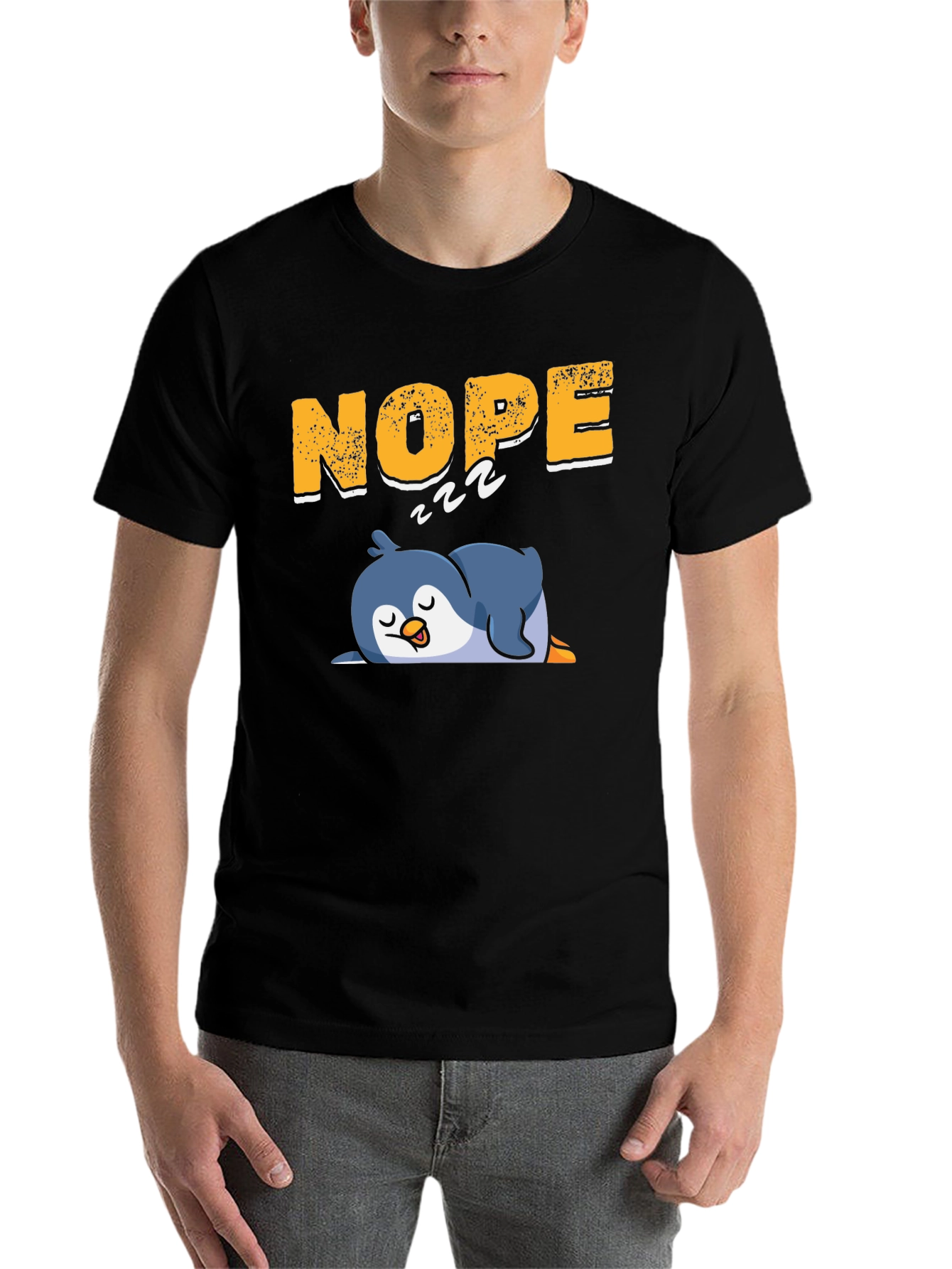 Black Nope Sleeping Penguin Black T-Shirt view 7