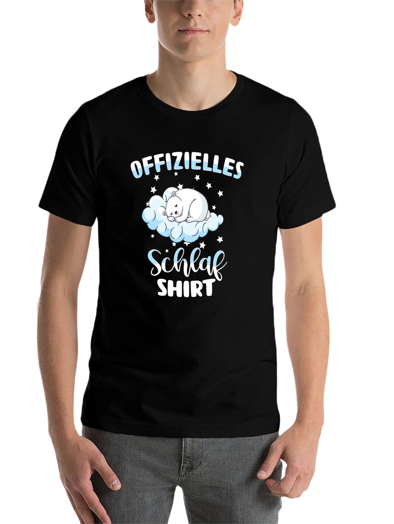 Black Cute Bear Cloud Schlaf Shirt | Men's Black Tee view 7