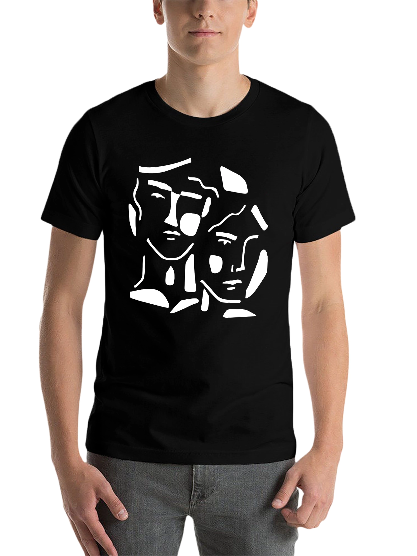 Black Abstract Face Graphic Tee - Modern Art Shirt view 7