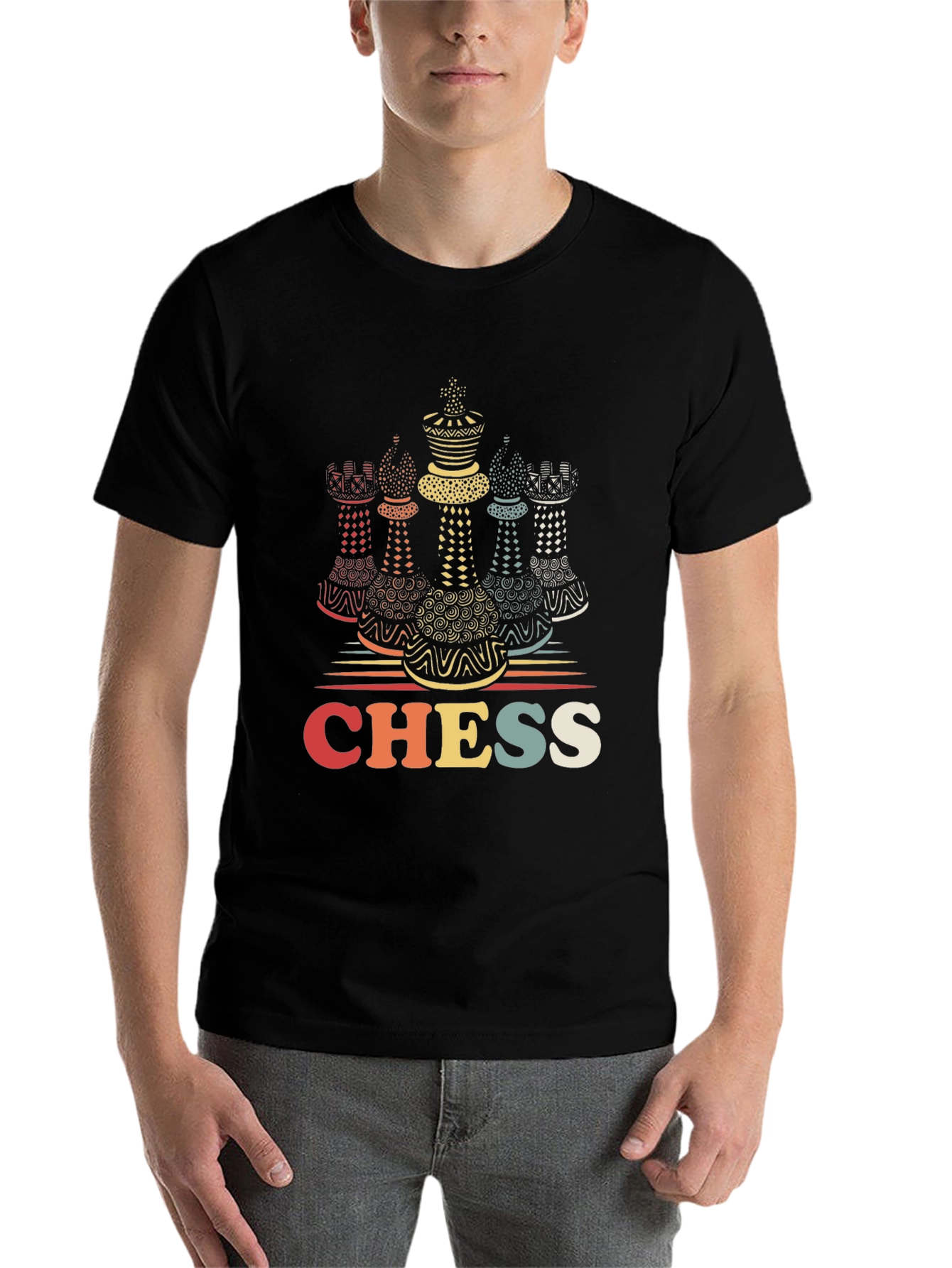 Black Retro Chess Piece Graphic T-Shirt view 7