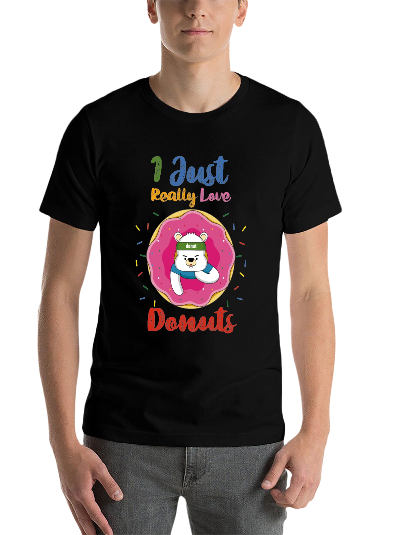 Black I Just Really Love Donuts Funny Graphic Tee view 7
