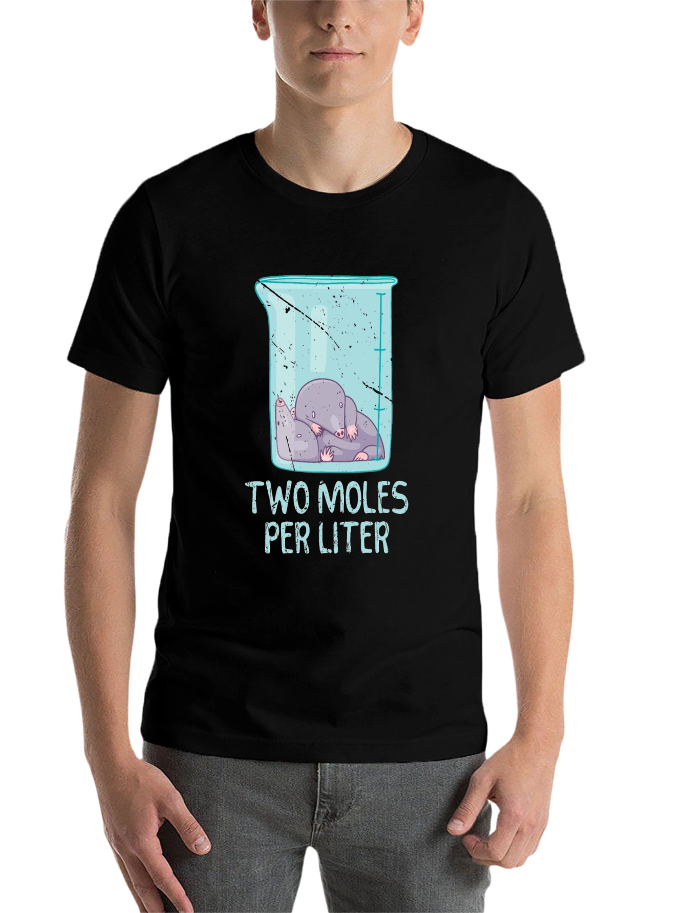 Black Two Moles Per Liter Science T-Shirt view 7