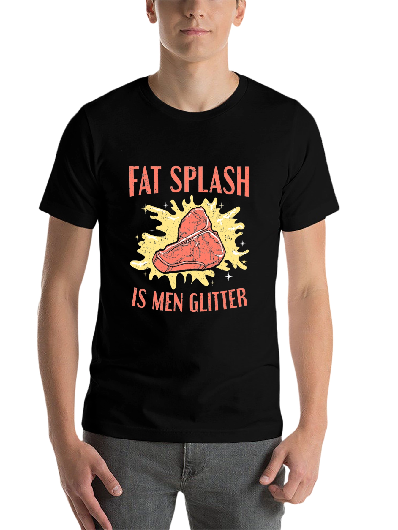 Black Fat Splash is Men Glitter T-Shirt view 7