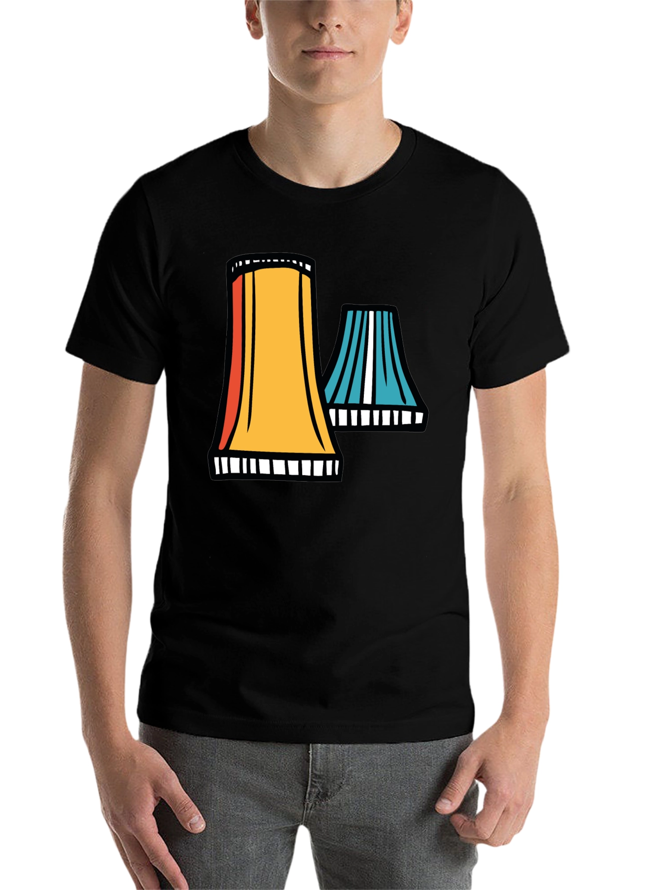 Black Retro Cooling Towers Graphic Tee - Black Cotton Blend view 7