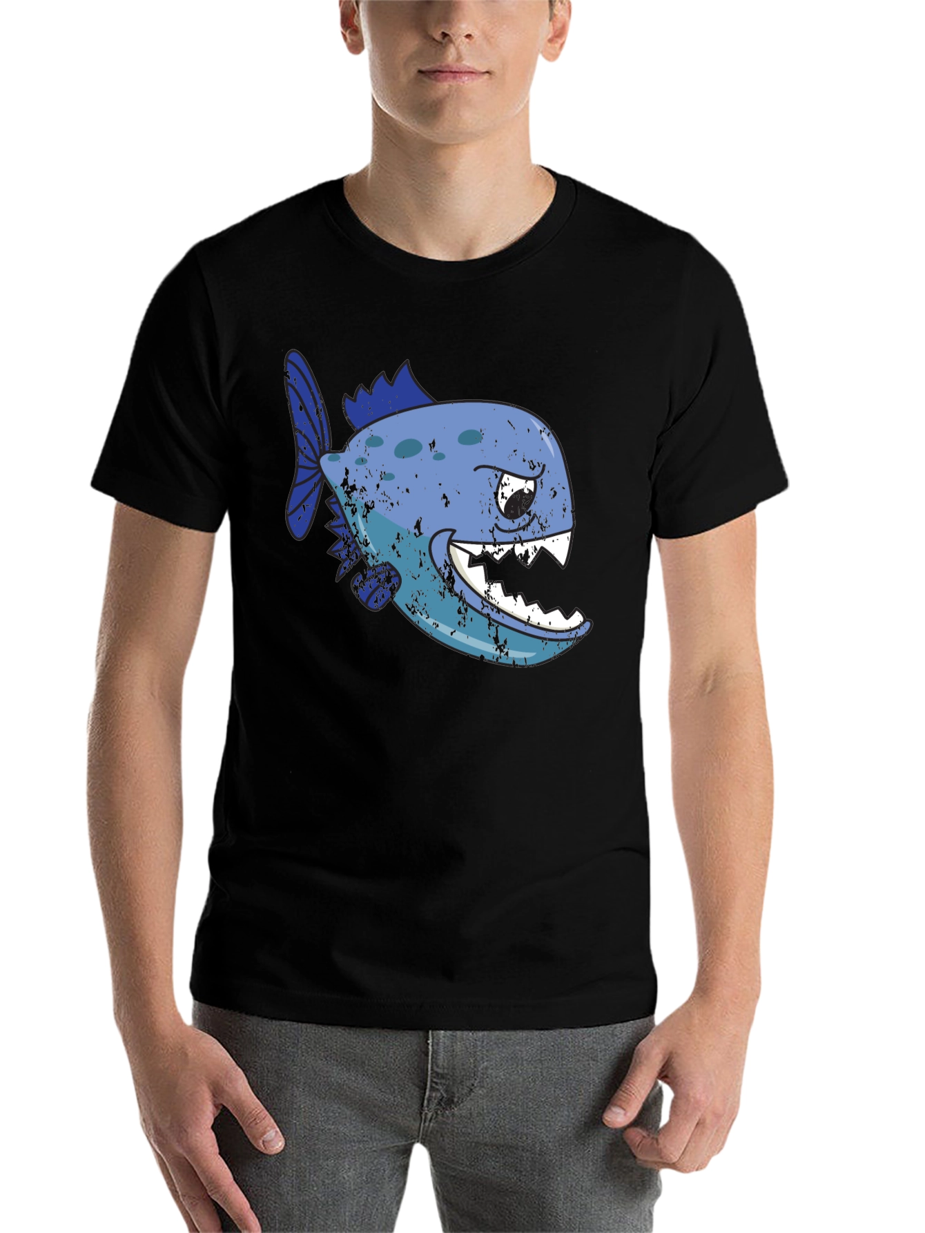 Black Piranha Graphic T-Shirt - Black Cotton Tee view 7