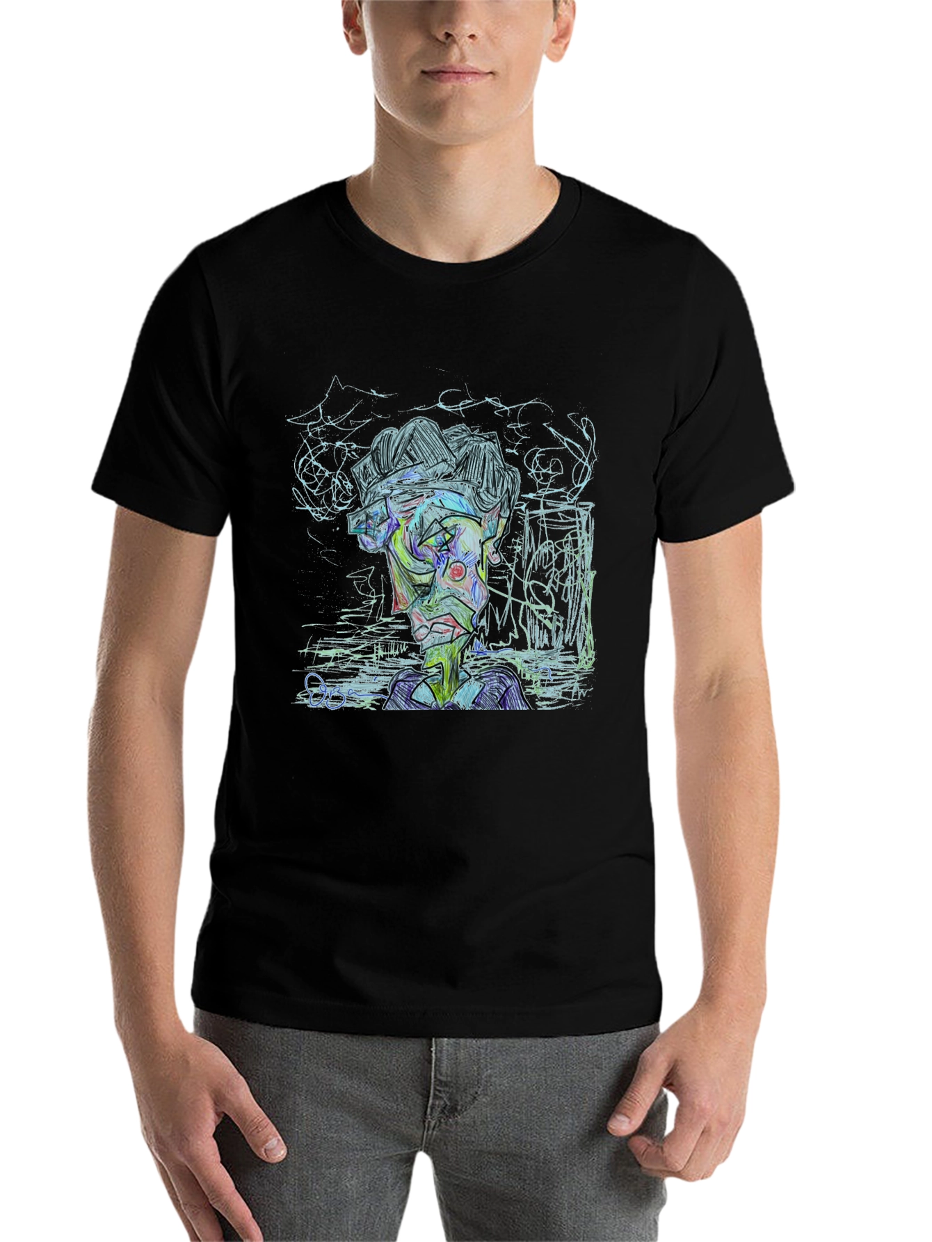 Black Abstract Art Graphic Print Tee - Modern Style view 7