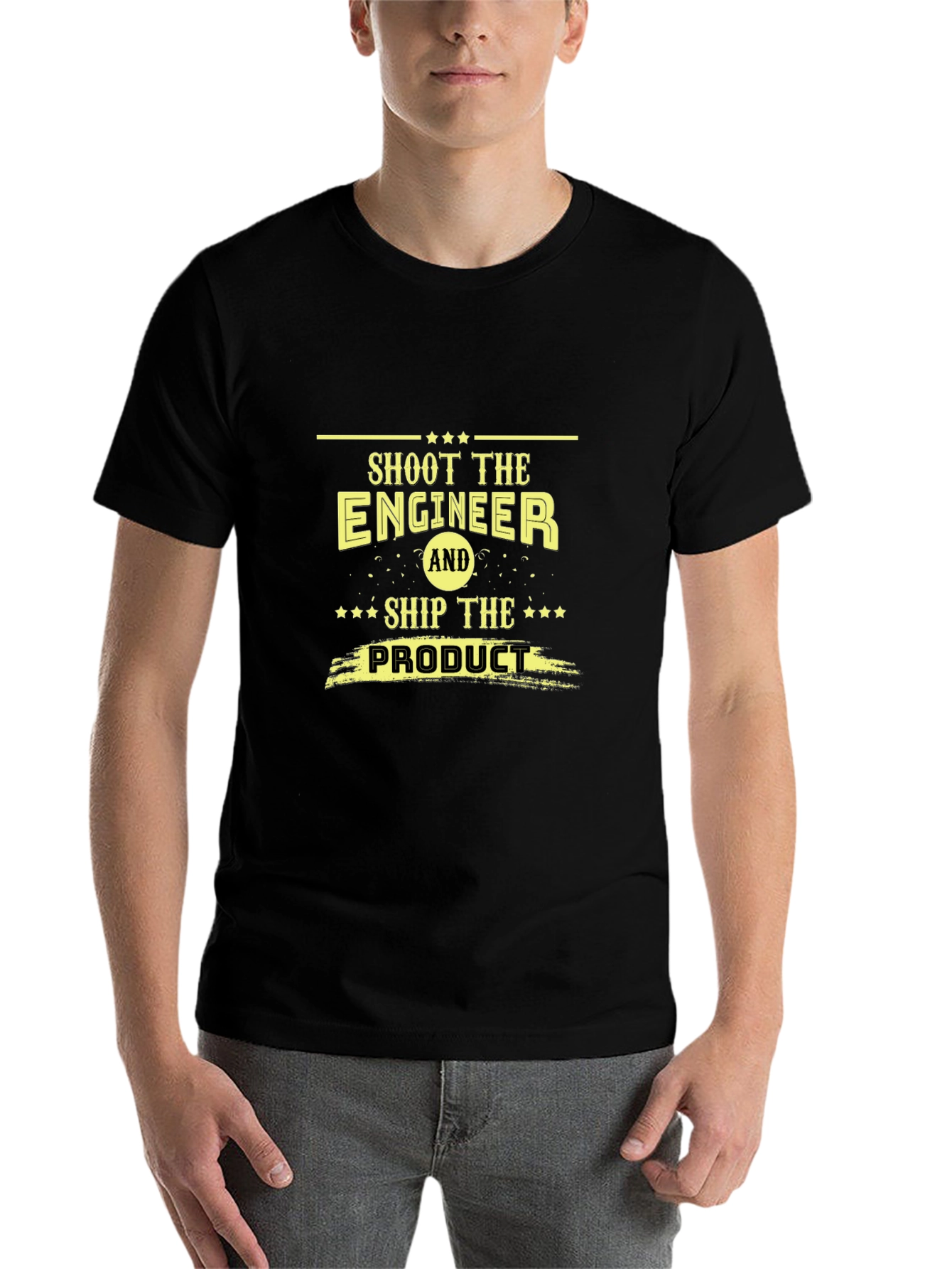 Black Shoot The Engineer Funny Slogan Black T-Shirt view 7