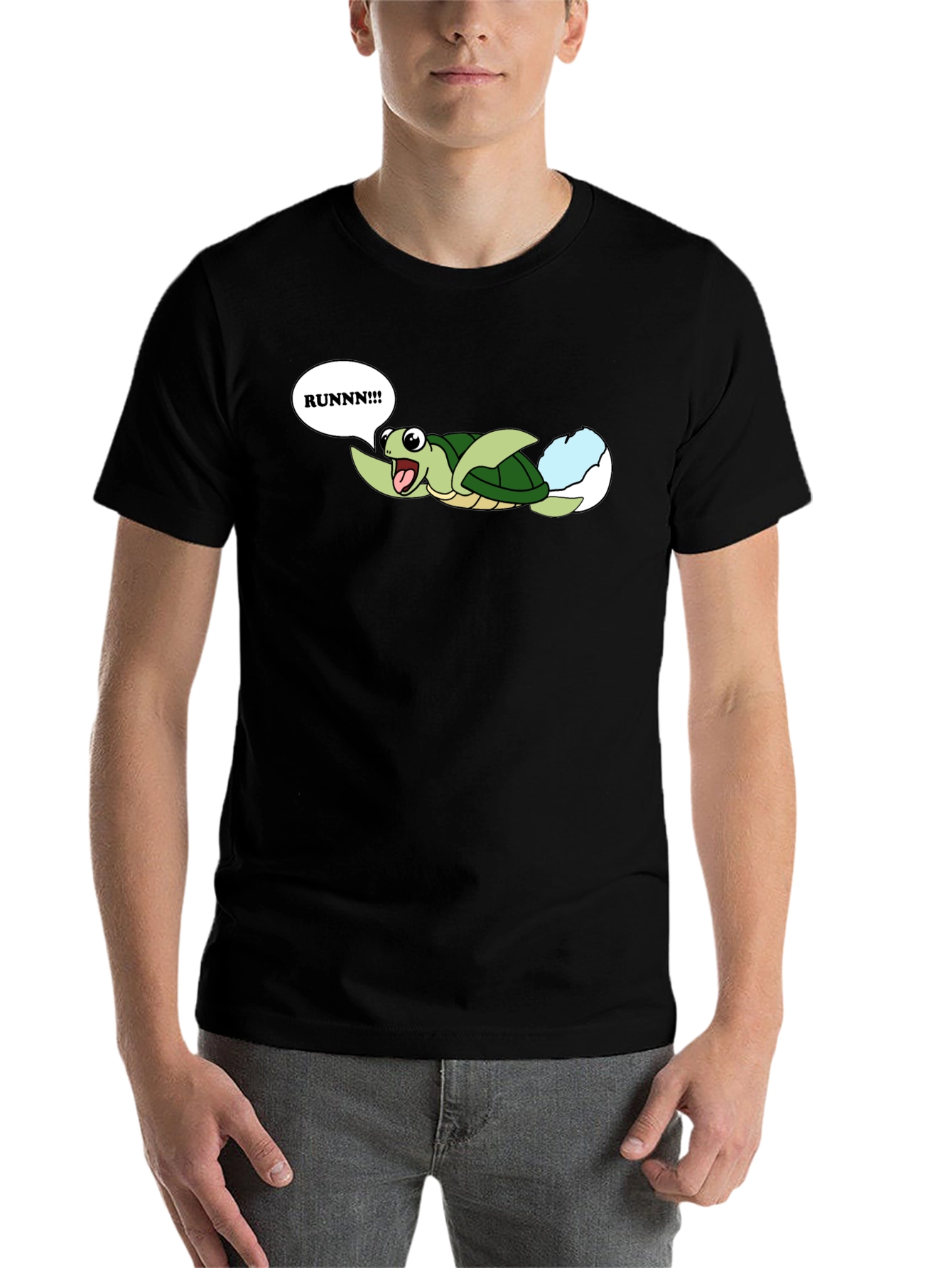 Black Runnn! Turtle Hatchling Graphic T-Shirt view 7