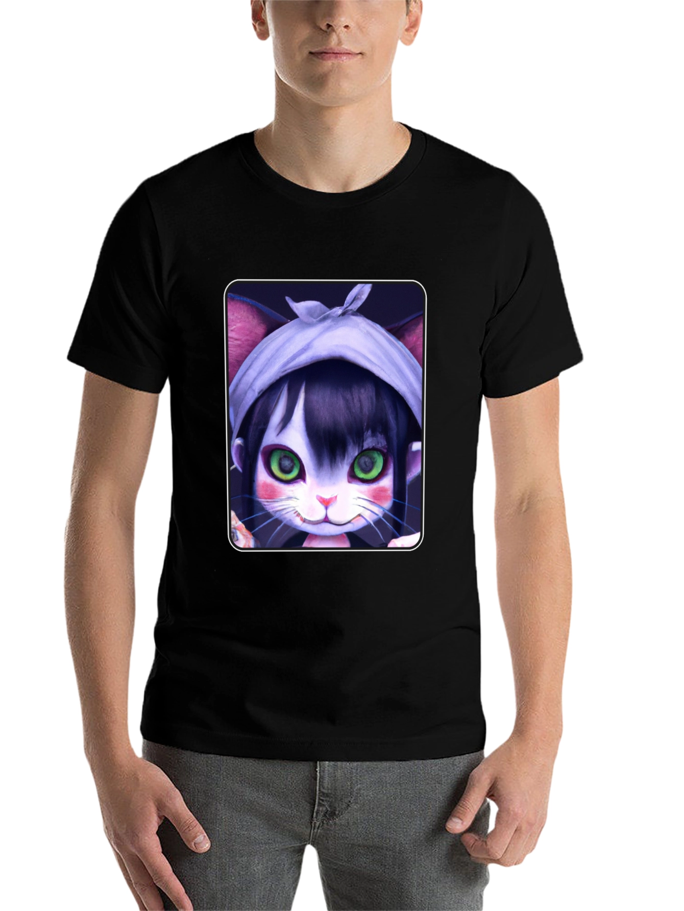 Black Anime Cat Girl T-Shirt - Unique Graphic Tee view 7