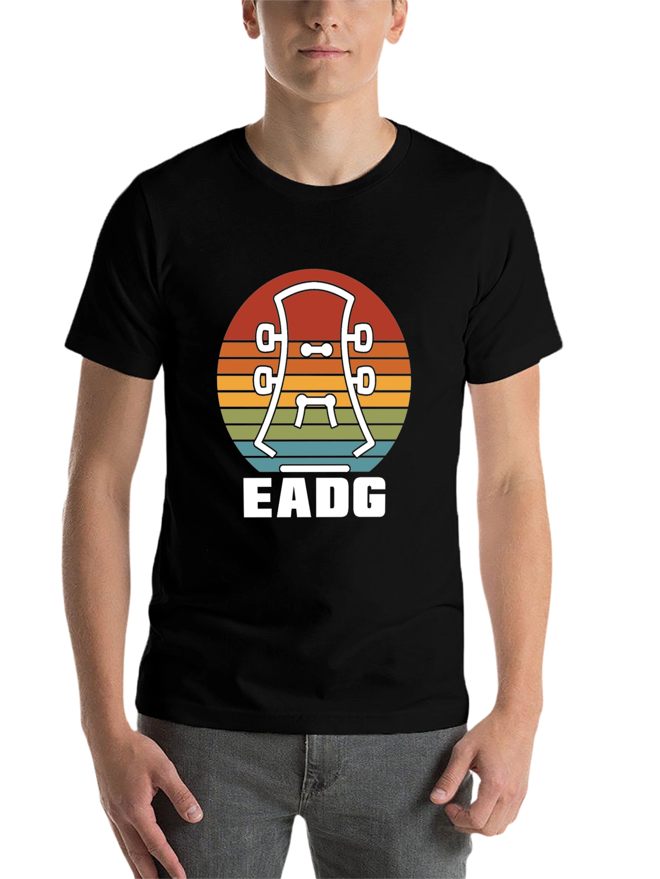 Black Guitar Headstock EADG T-Shirt - Musician Tee view 7