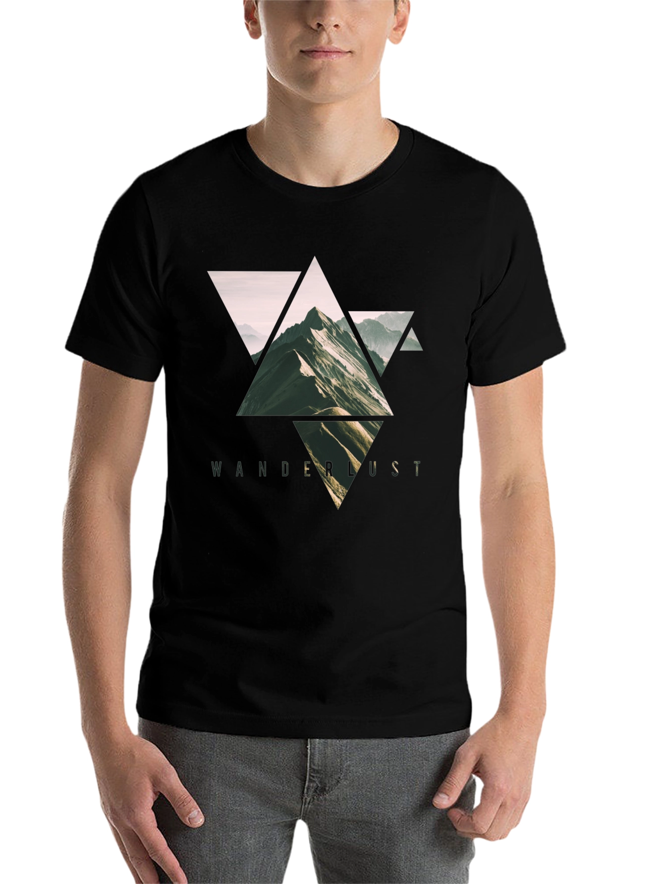 Black Wanderlust Mountain Triangle Graphic Tee - Black view 7