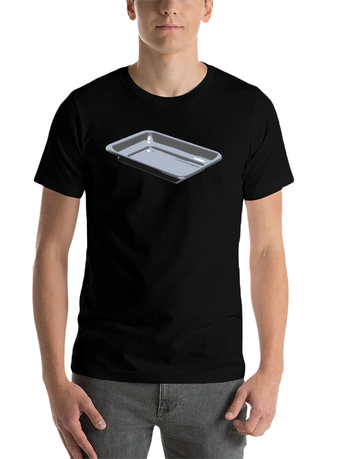 Black Men's Black T-Shirt with Tray Design view 7