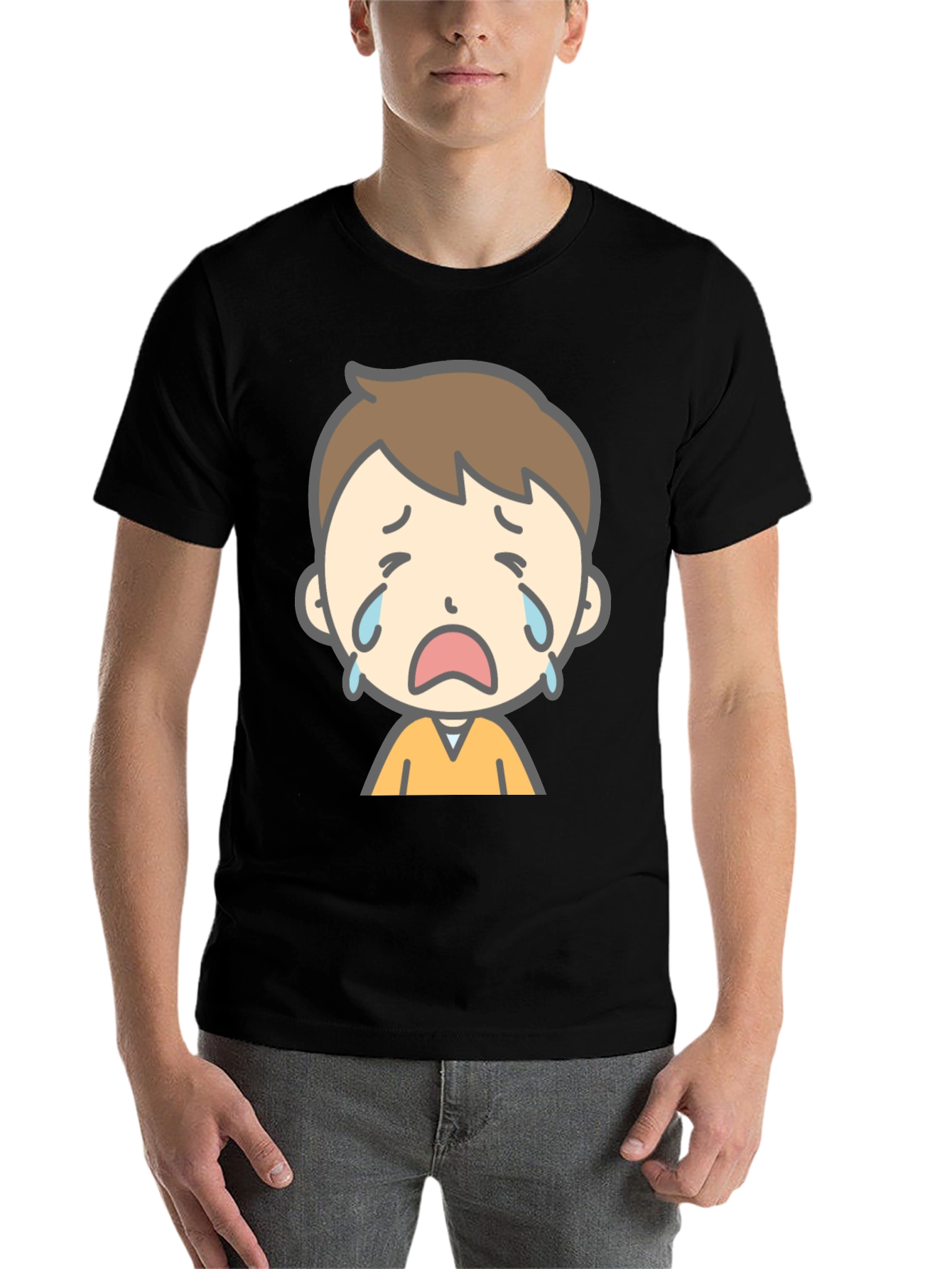 Black Sad Cartoon Boy Graphic T-Shirt view 7