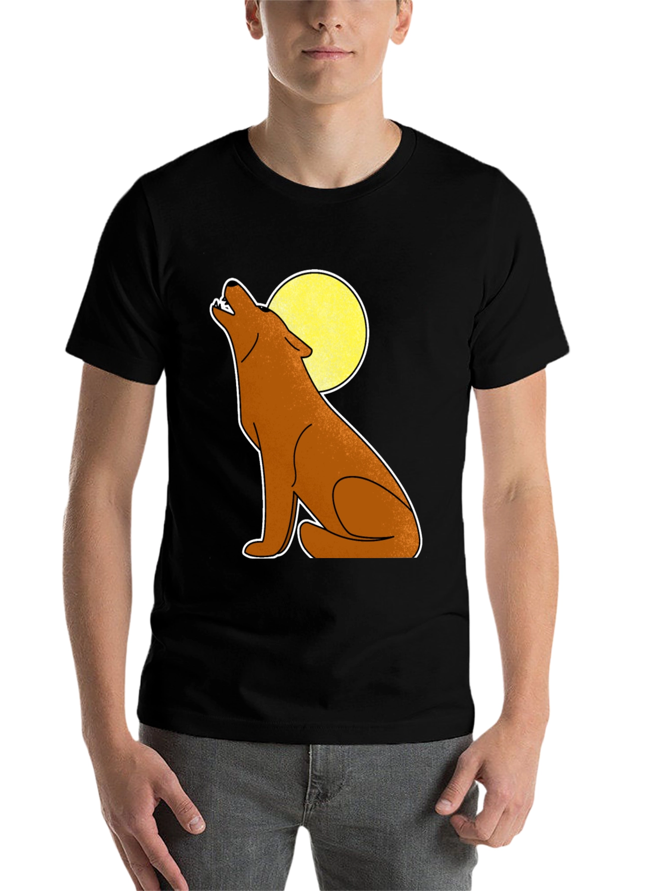 Black Wolf Howling at Moon Graphic Tee - Black view 7