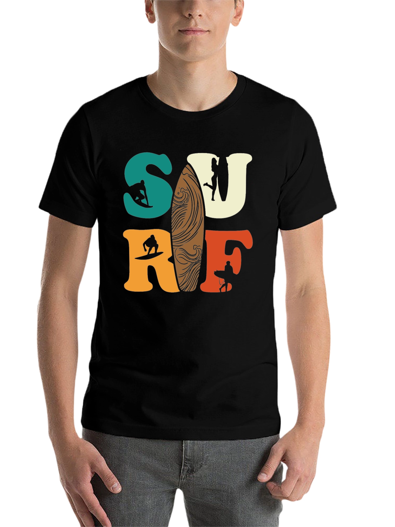 Black Surf T-Shirt - Retro Style Graphic Tee view 7