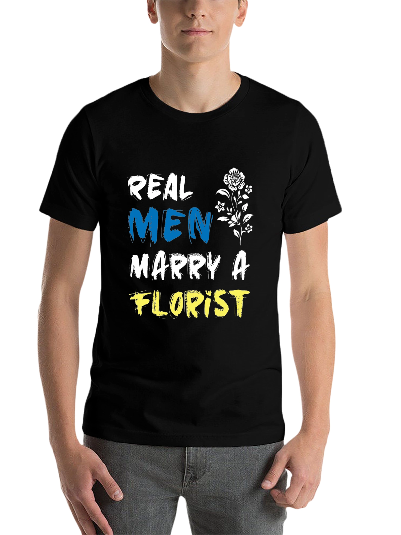 Black Real Men Marry A Florist Black T-Shirt view 7