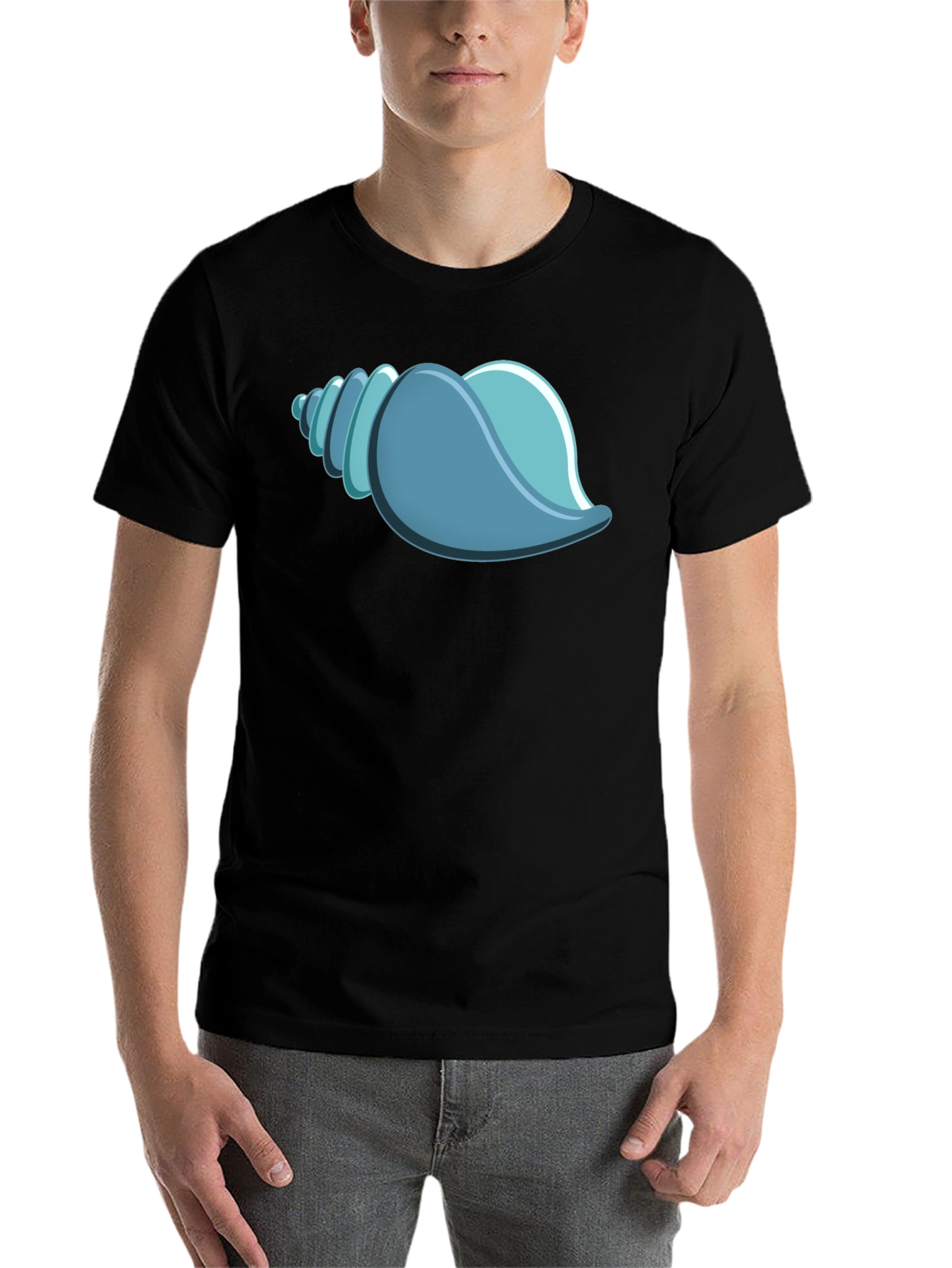 Black Blue Seashell Graphic Tee - Black Cotton T-Shirt view 7