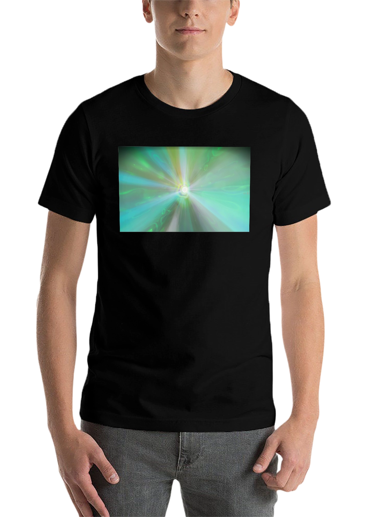 Black Abstract Light Burst T-Shirt - Black Cotton Blend view 7