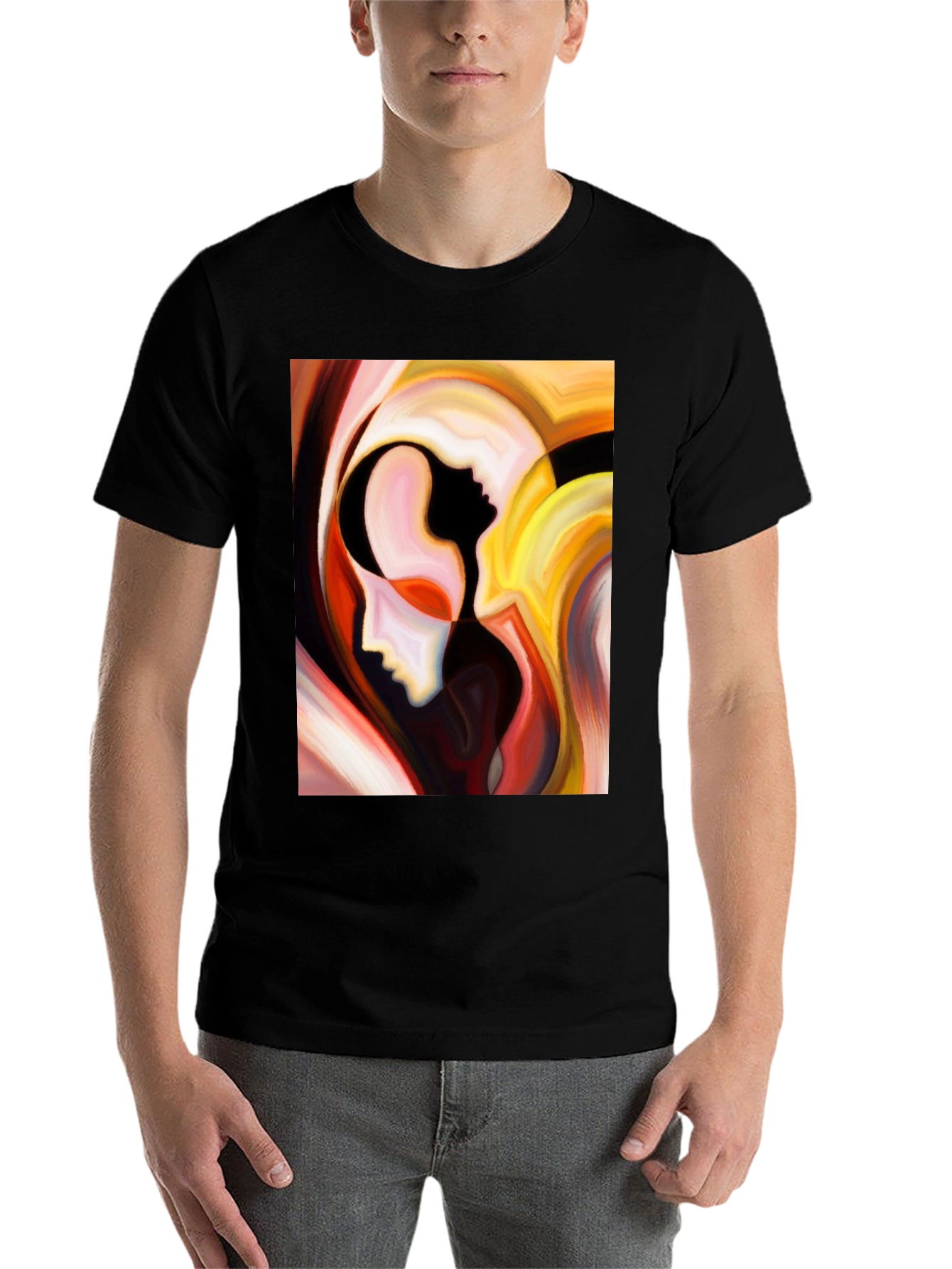 Black Abstract Faces Graphic T-Shirt - Modern Art Tee view 7
