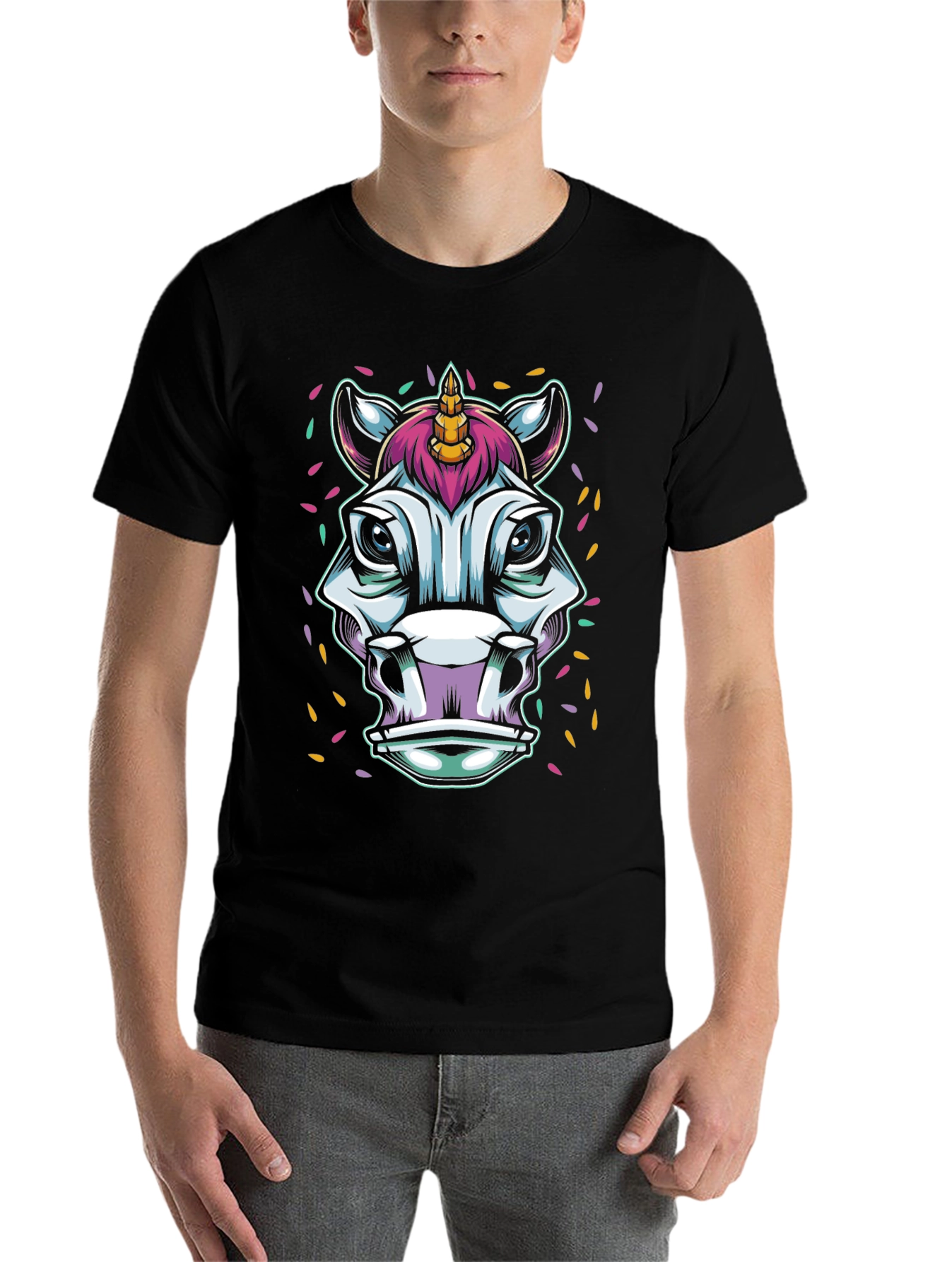 Black Unicorn Graphic Tee - Men's Black T-Shirt view 7