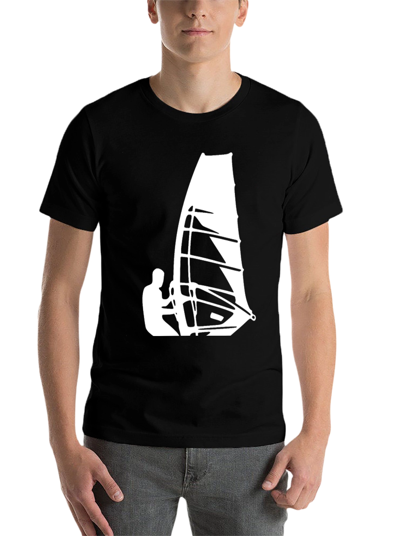 Black Windsurfer Graphic Tee - Black Cotton T-Shirt view 7