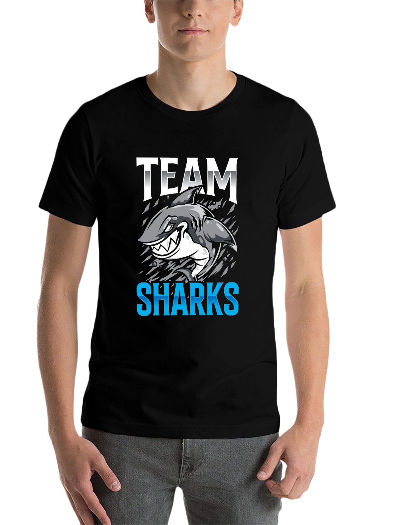 Black Team Sharks Graphic T-Shirt - Black Cotton Tee view 7