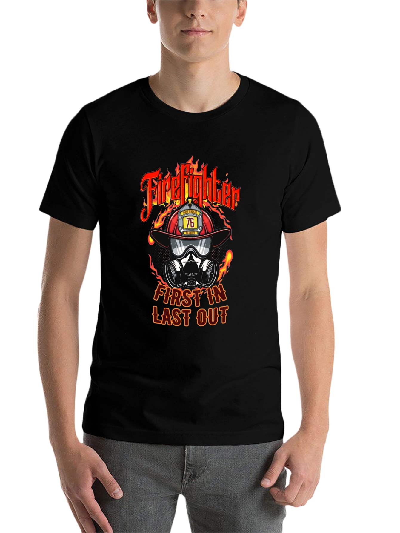 Black Firefighter First In Last Out Graphic T-Shirt view 7