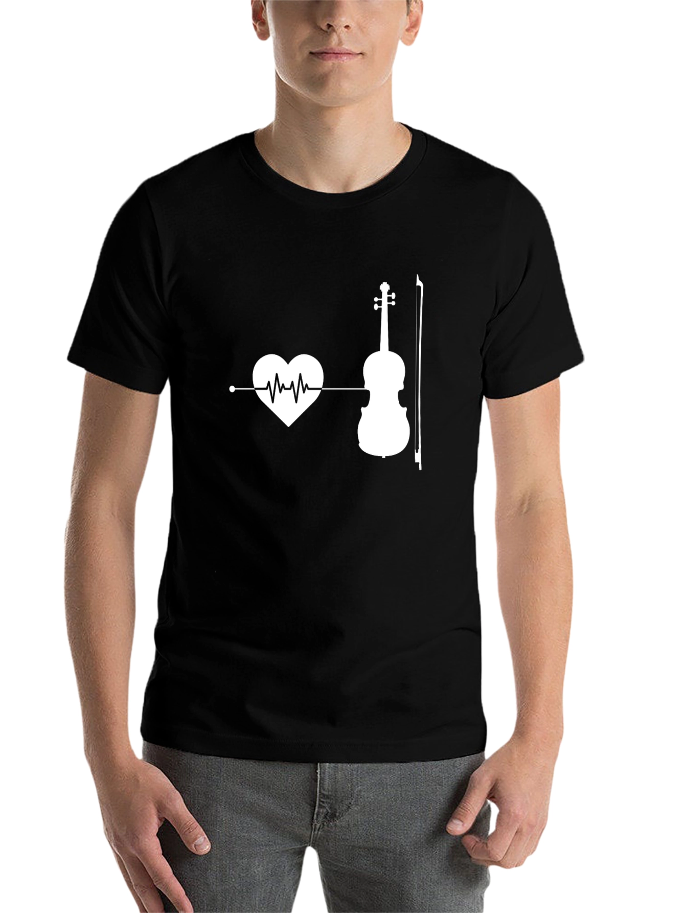 Black Heartbeat Violin Graphic T-Shirt view 7
