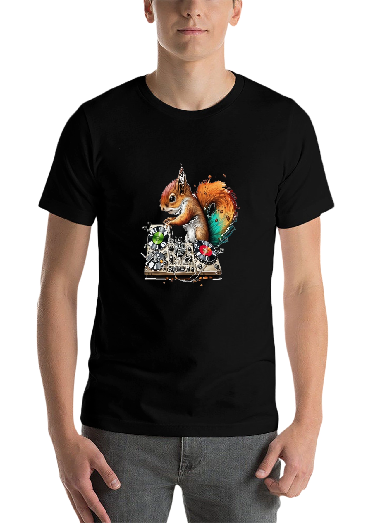 Black DJ Squirrel Graphic T-Shirt view 7