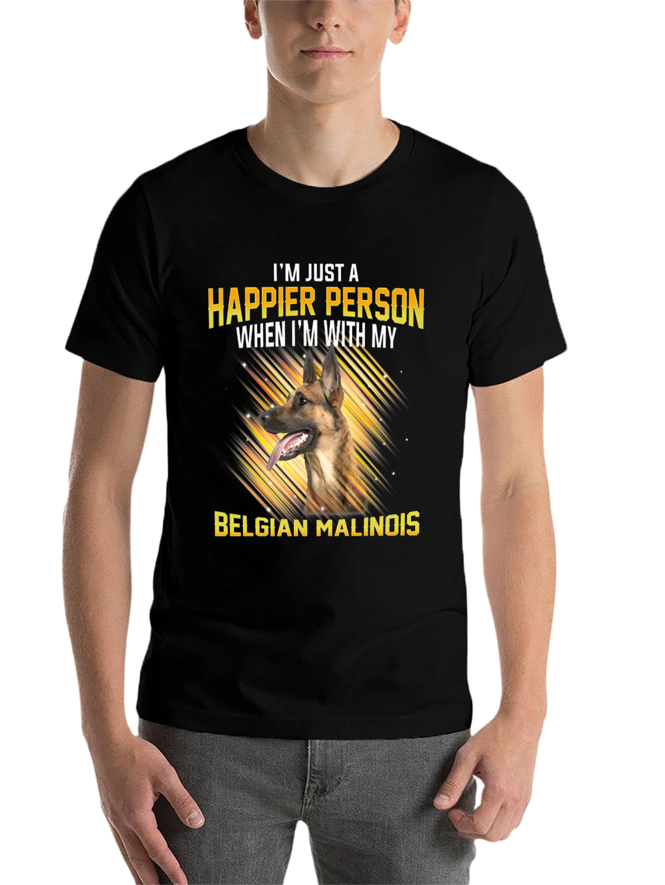 Black Happier With My Belgian Malinois T-Shirt view 7