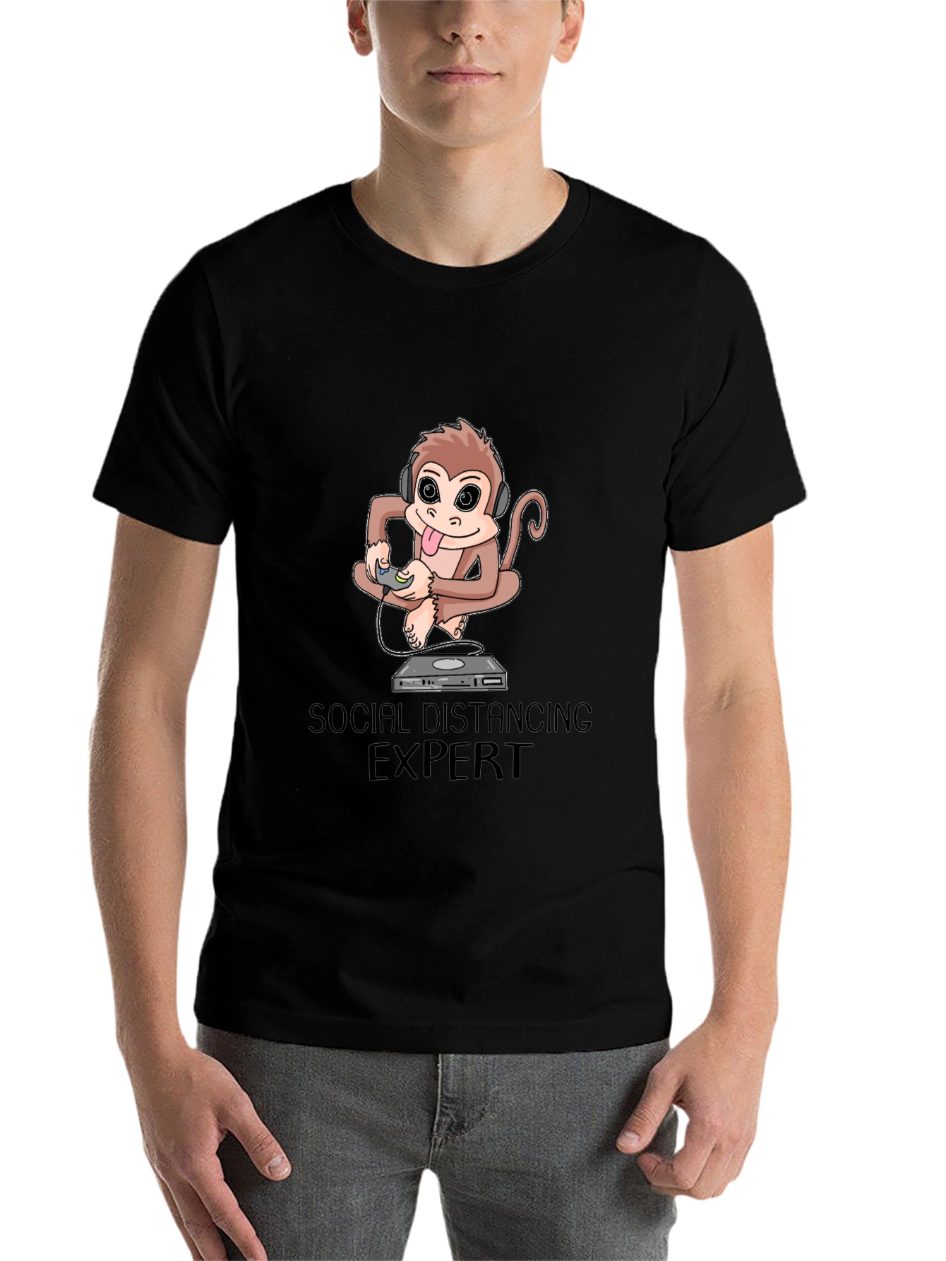 Black Social Distancing Expert Monkey Graphic Tee view 7