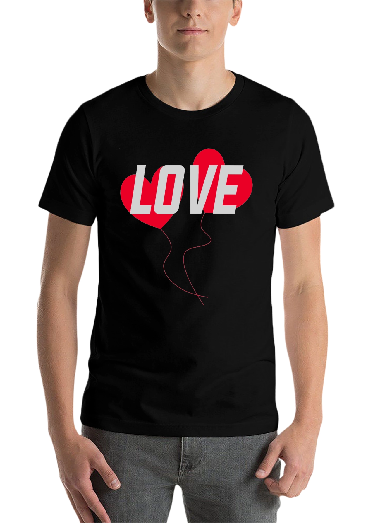Black Love Heart Balloon Graphic Tee - Black Casual T-Shirt view 7