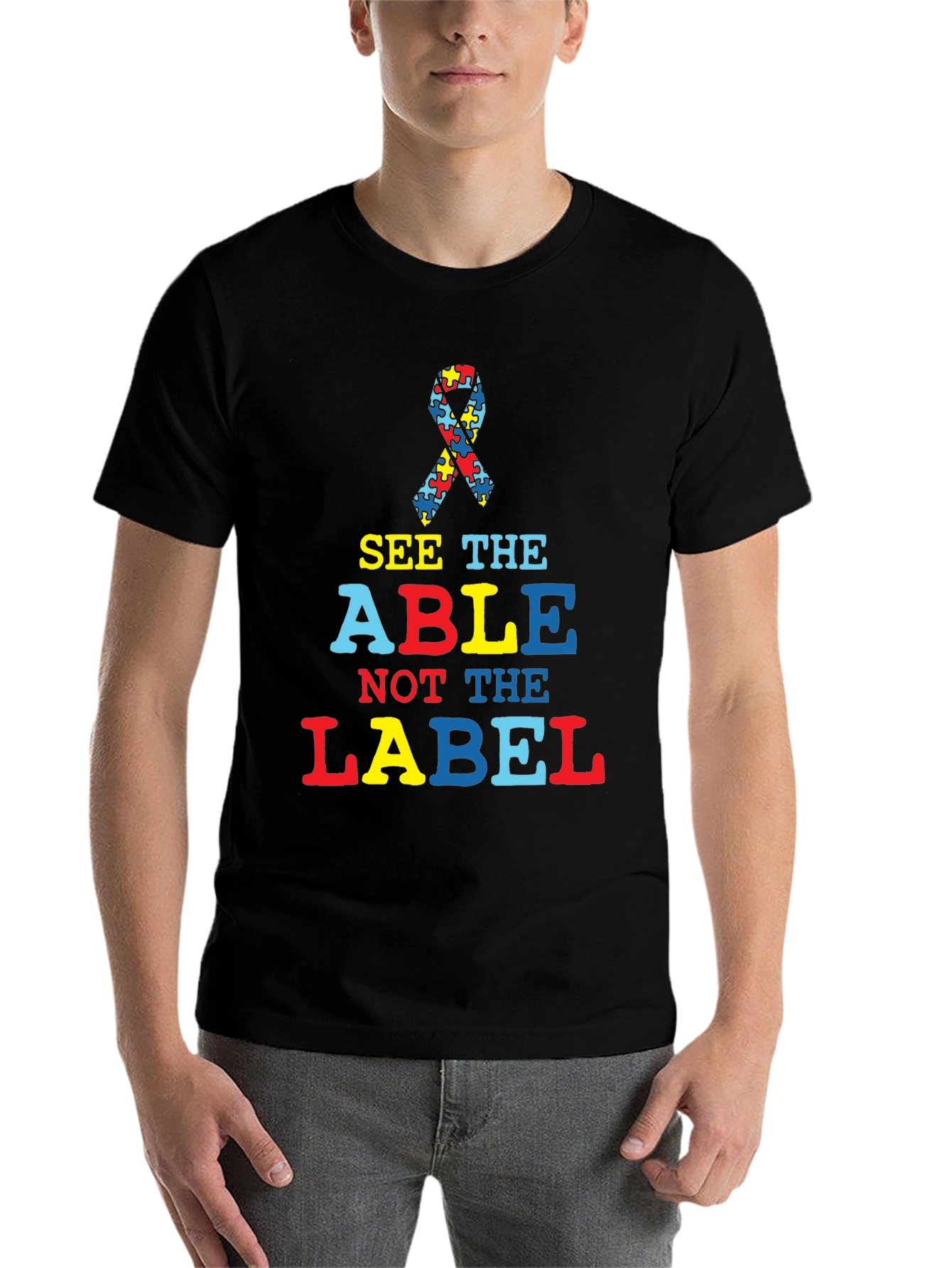 Black Autism Awareness T-Shirt - See the Able view 7