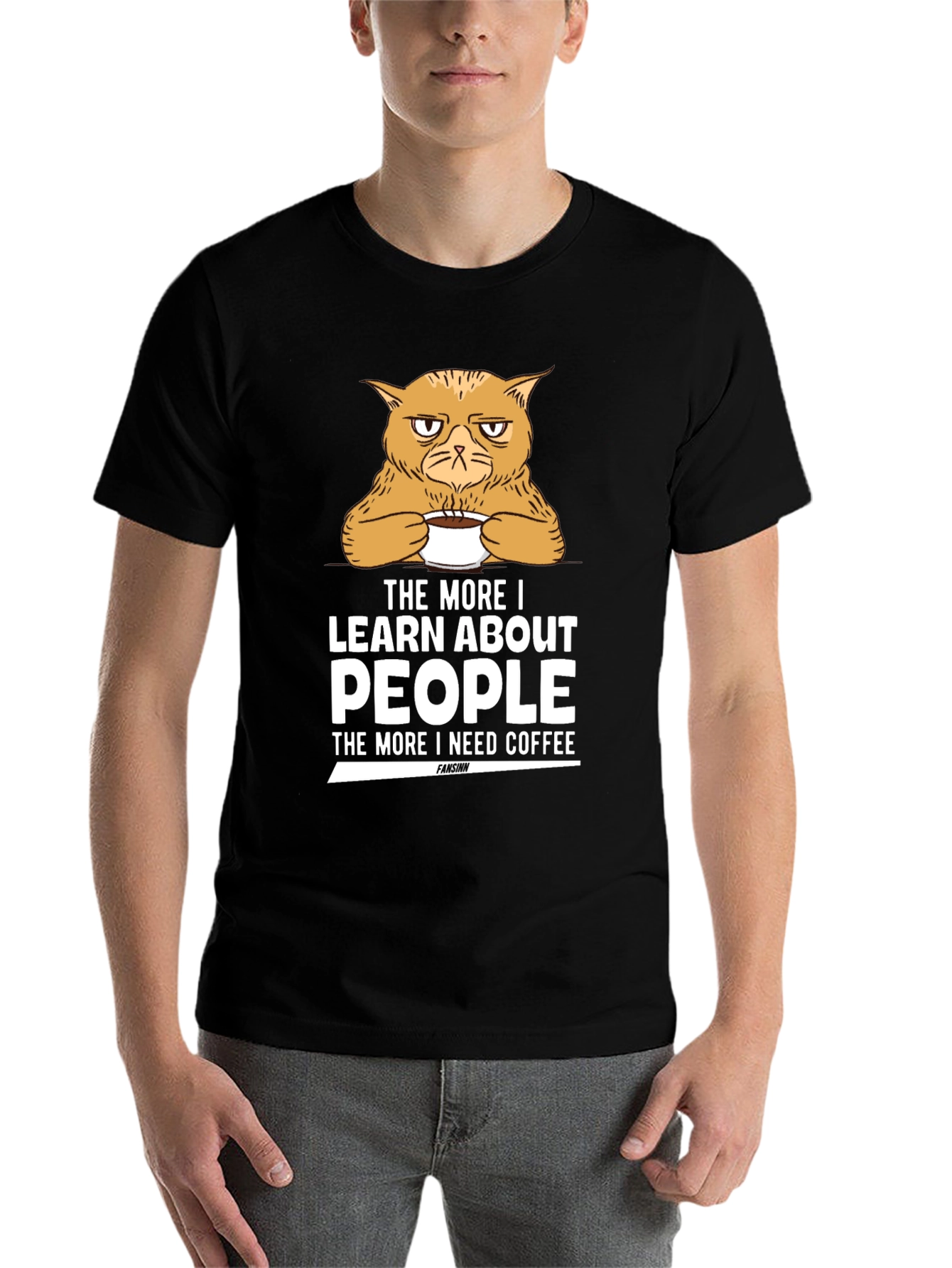 Black Grumpy Cat Coffee T-Shirt - Learn About People view 7
