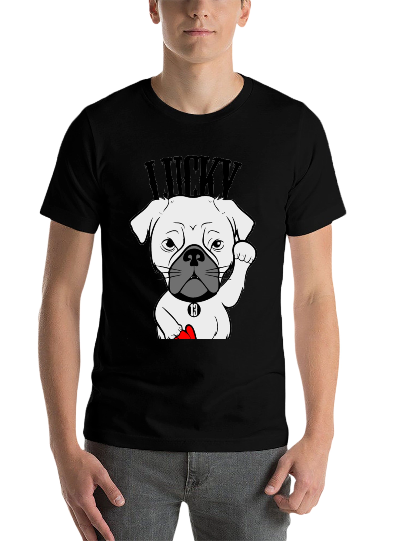 Black Lucky Dog Graphic Tee - Black Cotton T-Shirt view 7