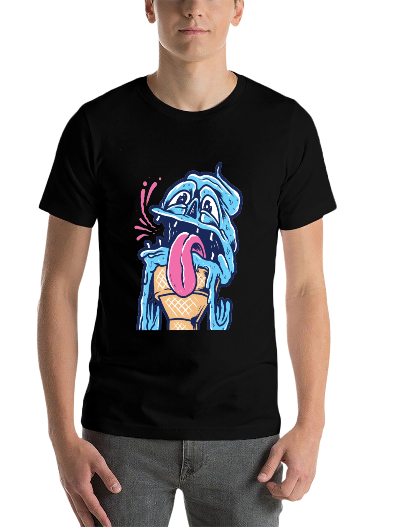 Black Melting Ice Cream Monster Graphic Tee view 7