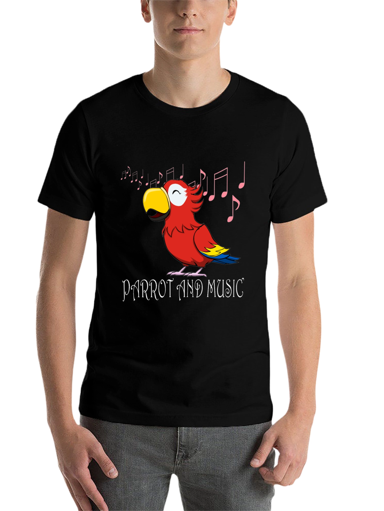 Black Parrot and Music T-Shirt - Black view 7